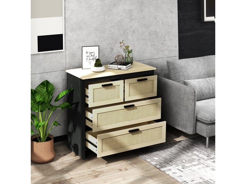  Commode à 4 tiroirs en aggloméré et rotin pour salon et chambre, 80 x 38 x 80 cm  - Conforama D