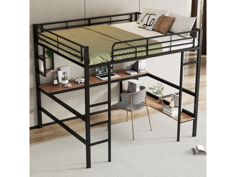  Lit mezzanine 140x200 cm coloris noir métal lit enfant noir - Conforama E