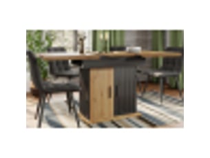 Table à manger extensible rectangulaire 110-140 x 80 cm, mdf, noir et bois naturel, avec rangement
