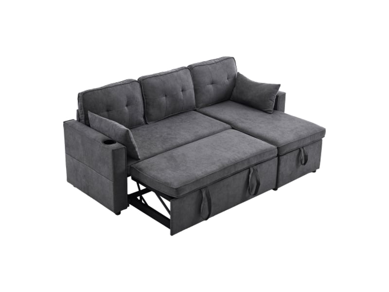 Canapé d'angle réversible convertible 3 places coton et lin gris coffre de rangement canapé d'angle gris - Conforama A
