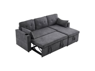 Canapé d'angle réversible convertible 3 places coton et lin gris coffre de rangement