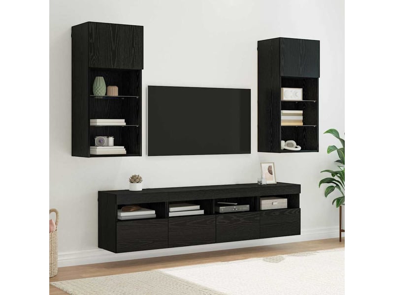 Unités murales tv avec led 5 pcs chêne noir bois d'ingénierie shl78269 - Conforama B