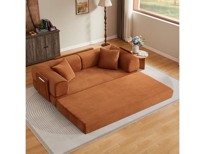  Canape droit convertible en velours côtelé, canapé-lit, mousse haute densité, structure acier, sans montage, pour salonchambre, terre cuite  - Conforama D