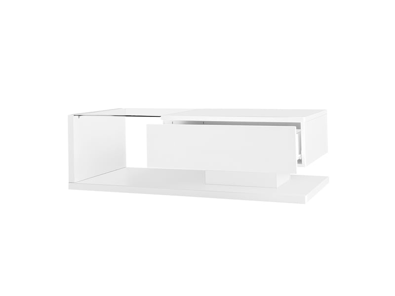 Table basse avec niche et led réglable, plateau en verre trempé, blanc laqué, en panneaux de particules - uvrion  - Conforama A