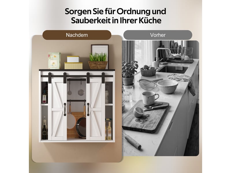 Meuble haut de cuisine 2 portes coulissantes 80x31x76 cm - rangement mural avec étagères réglables - mdf - blanc - Conforama R