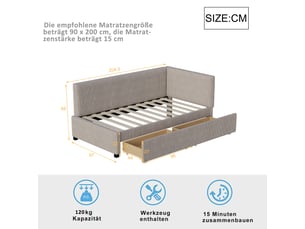 Lit simple 90x200 cm    coloris gris
