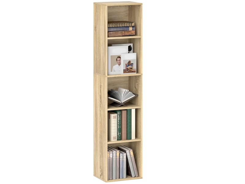  Bibliothèque étagère de rangement 5 niveaux avec étagères réglables pour salon, chambre, bureau, 30x24x133,5cm, naturel  - Conforama A