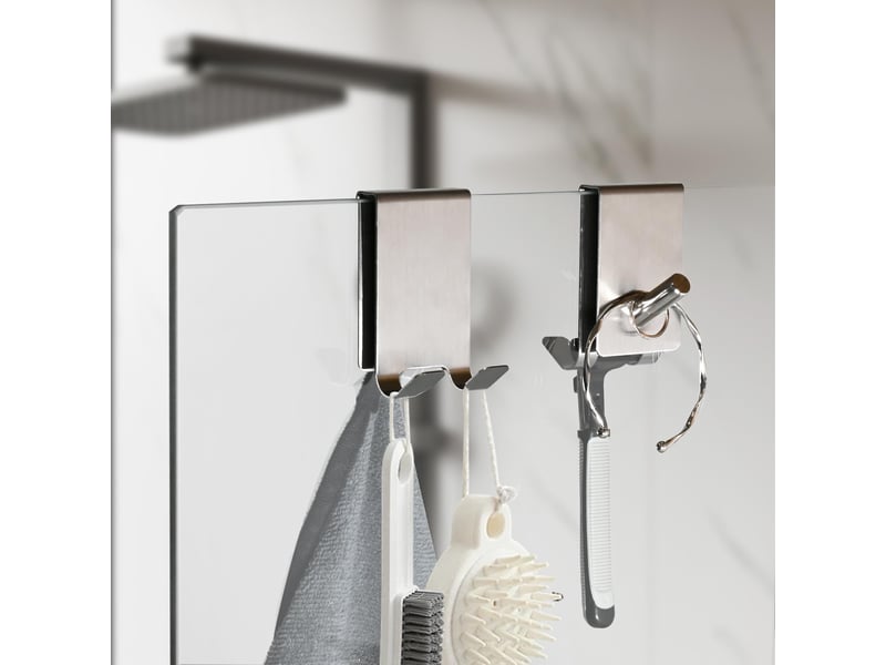  2 pièces crochet douche, porte serviette paroi de douche verre, avec coussinet eva, paroi pour en verre de salle de bain 5-10 mm, gris  - Conforama E