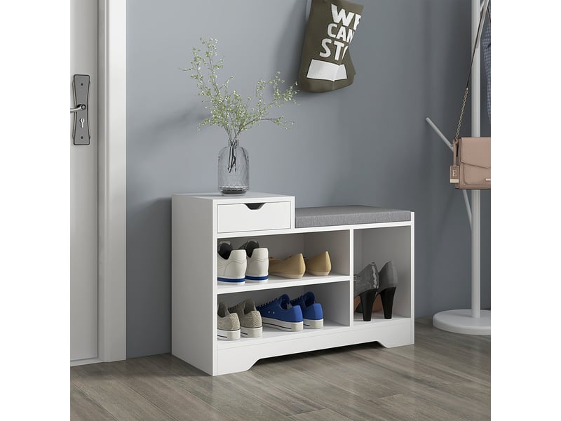 Meuble et banc à chaussures 1 tiroir et 3 compartiments, 76,5l x 30d x 52h cm, capacité 5 paires mdf - Conforama W