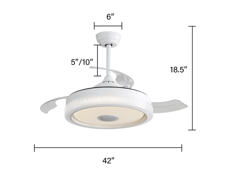  Ventilateur de plafond 106,6 cm blanc, led rgb intégrée, moteur dc réversible, télécommande et bluetooth  - Conforama C