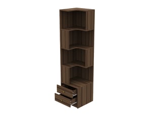 Étagère d'angle en l 4 étagères 2 tiroirs led mdf marron 45 x 43.5 x 180 cm