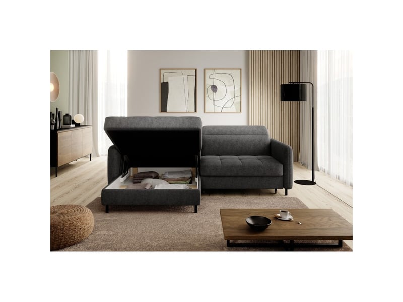 Canapé d'angle collection goumsi coloris gris foncé chiné - Conforama D