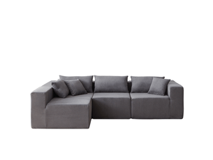 Canapé d'angle compressé réversible fixe <strong>BIQZUYA</strong> <strong></strong> 4 places Velours côtelé Gris