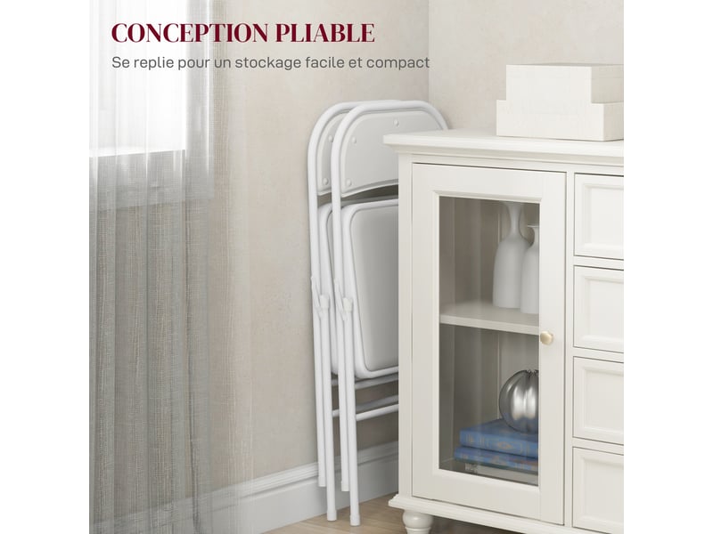  Lot de 2 chaises pliantes chaises de salle à manger portables cadre en acier blanc dim. 45l x 46p x 78h cm  - Conforama R
