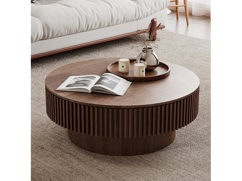  Table basse ronde 75x75x35 cm avec rangement mdf noyer  - Conforama B