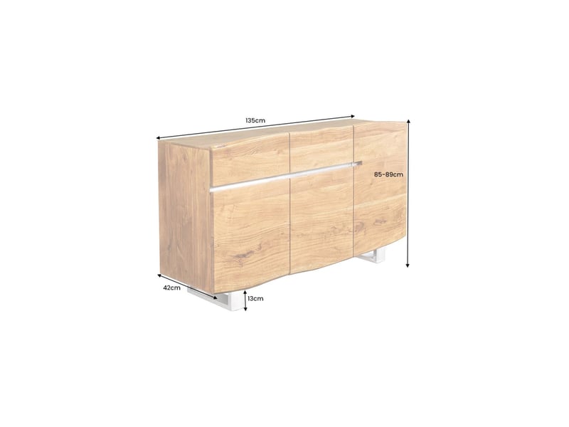 Buffet arkaya 135 cm en bois massif d'acacia verni – 3 portes, 2 tiroirs et pieds acier - Conforama C