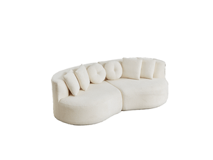 Canapé modulable 3 places en chenille beige, 2 modules avec 6 coussins