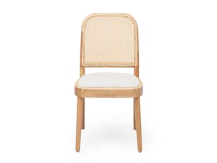 Lot de chaises revêtement en lin chaise repas 4 chaises structure en bois massif dossier en rotin assise confortable et respirante style moderne