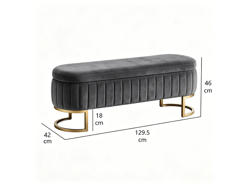  Banquette de lit en velours avec rangement 130 cm, pieds en métal doré, coffre intégré  - Conforama C
