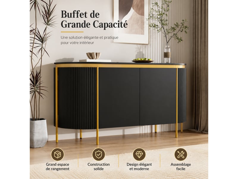 Buffet noir 4 portes, forme ovale, 140 cm - Conforama D