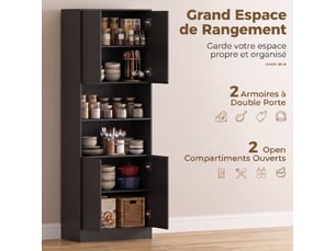 Buffet haut cuisine, armoire de cuisine, 2 compartiments ouverts et étagères réglables, 4 portes à fermeture douce, noir