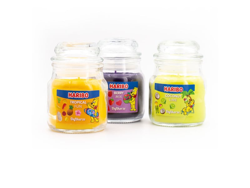  Lot de 3 bougies parfumées fruitées taille 9 x 6,5 cm ambiance chaleureuse et joyeuse finition en verre transparent 13_0017561  - Conforama C