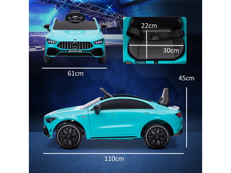  Voiture électrique pour enfants, télécommandée, avec roulettes de transport, phares led et klaxon, pour les enfants de 3 à 6 ans, bleu clair  - Conforama E