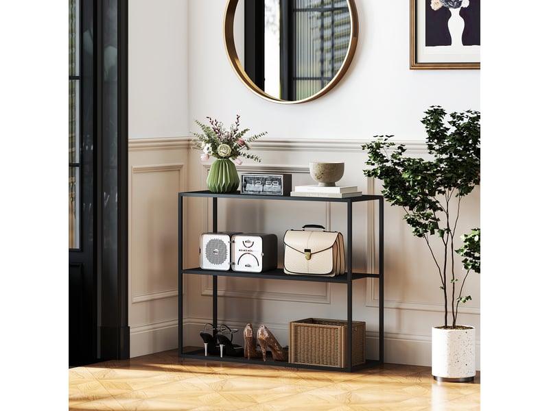  Console, buffet, 2 étagères, acier thermolaqué, 90 x 30 x 75 cm, noir  - Conforama D