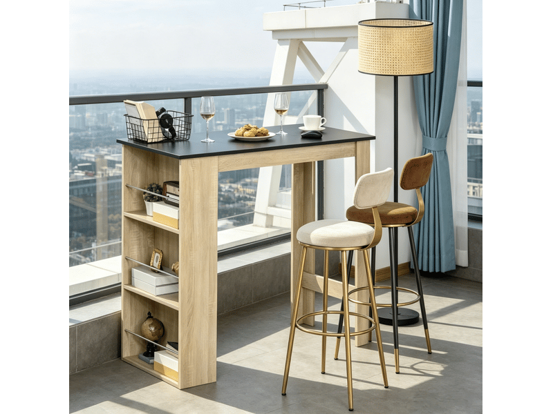 Table bar 112 x 57 x 106 cm en panneau de particules avec 3 étagères noir et chêne chicfurn - Conforama C