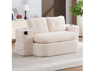 Canapé modulable 2 places 165x97x61 cm – beige – convertible en chaise longue, sans montage, double porte-gobelets