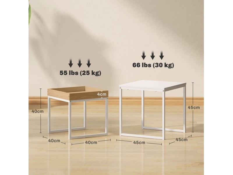  Lot de 2 tables basses gigognes carrées blanches avec plateau amovible  - Conforama C