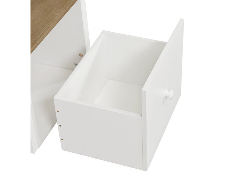  Lit mezzanine enfant 90×200 cm avec bureau, tiroirs, étagères et escalier, bois blanc et naturel sans matelas  - Conforama D