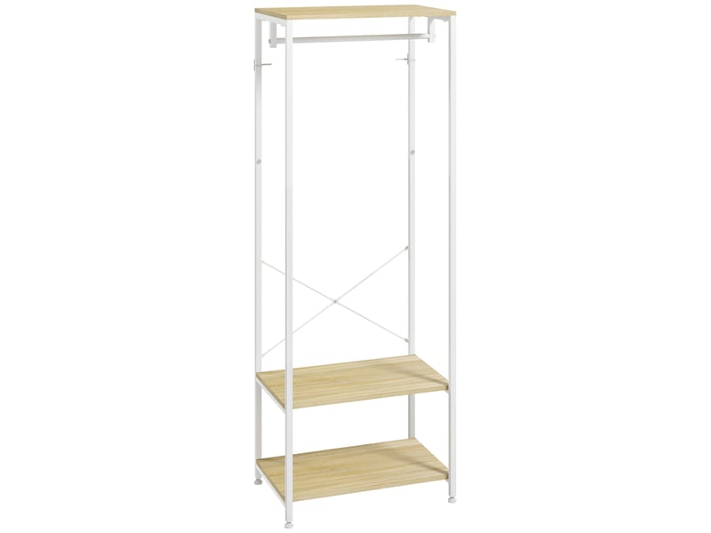  Porte-manteaux avec tringle et 2 étagère à chaussures 60l x 40l x 167,5h cm aspect bois clair métal blanc  - Conforama A