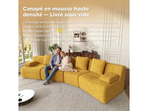 Canapé droit fixe 4 places Velours côtelé jaune