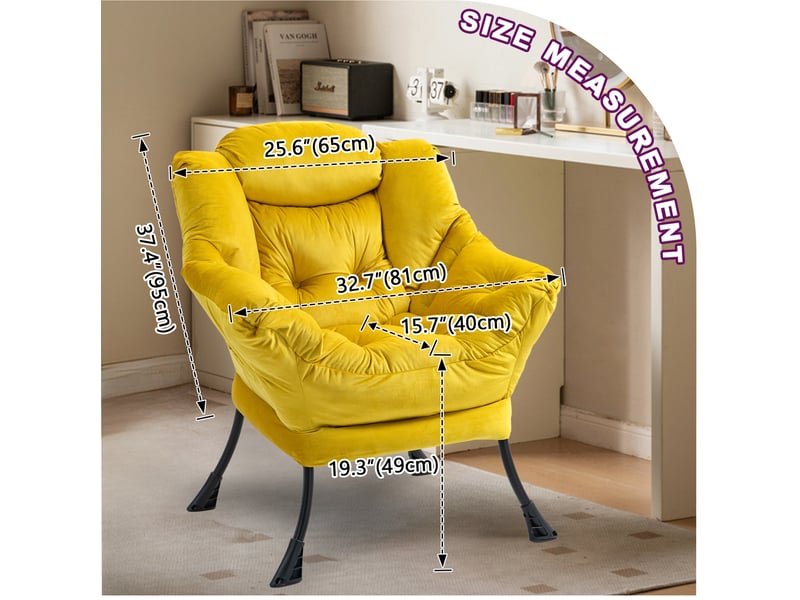  Fauteuil relax avec poche latérale, dossier haut et assise rembourrée en métal et velours jaune  - Conforama C
