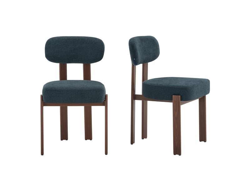  Lot de 2 chaises de salle à manger vintage modernes en lin noir, dossier courbé et confort rembourré  - Conforama A