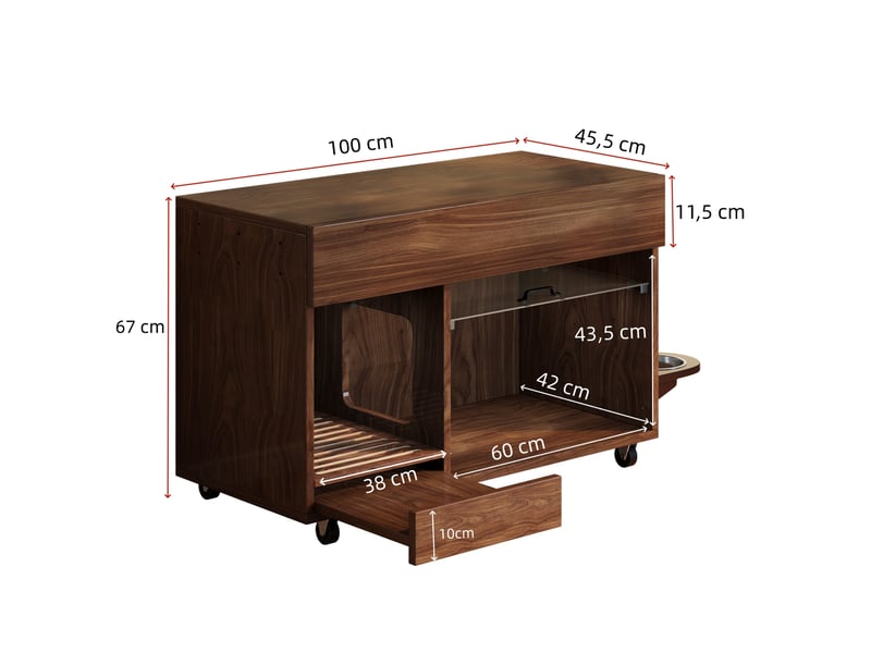  Meuble buffet 100x45,5x67 cm avec espace de rangement, pour salon, MDF, couleur noyer  - Conforama C