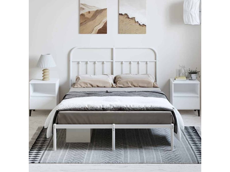  Lit double- lit adulte -  cadre de lit métal sans matelas et tête de lit blanc 150x200 cm  - Conforama B