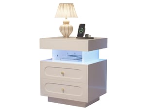 Table de chevet tcqpz led 2 tiroirs niche ouverte 50 x 40 x 60 cm panneau de particules blanc