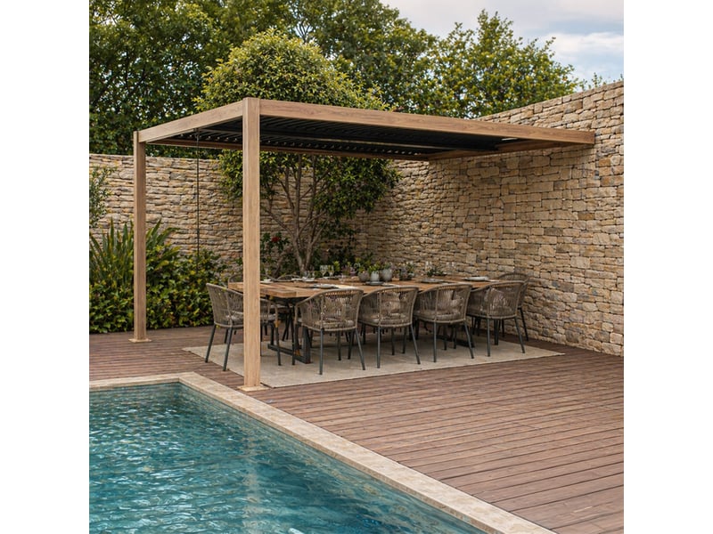  Pergola bioclimatique 4x3m adossée effet bois sifnos  - Conforama B