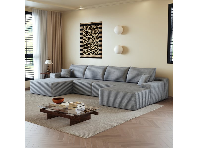  Canapé d'angle, canapé modulable, livré monté, design moderne, 340 cm, pour salon, chambre, appartement, assise profonde, gris  - Conforama E