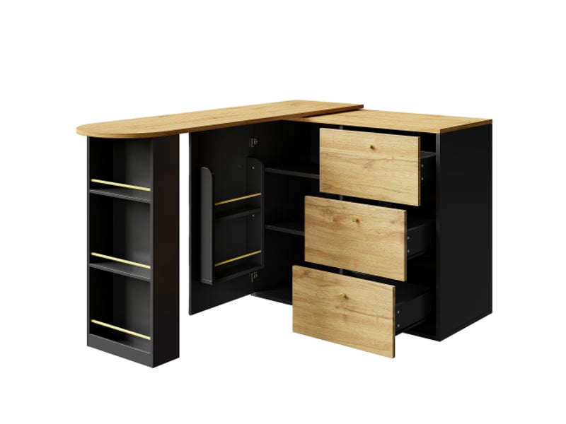  Bahut de cuisine avec rangement 138-204 x 39 x 104 cm, table à manger pivotante 360°, îlot de cuisine mobile moderne hauteu  - Conforama A