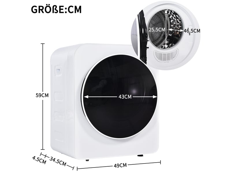  Sèche-linge à évacuation 3 kg 49 x 39 x 59 cm blanc abs, tambour inoxydable, fixation murale  - Conforama C