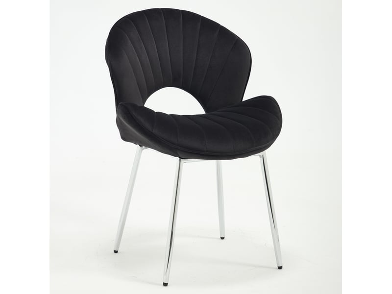  Lot de 2 chaises de salle à manger en velours noir, pieds métalliques argentés, sans accoudoirs  - Conforama A