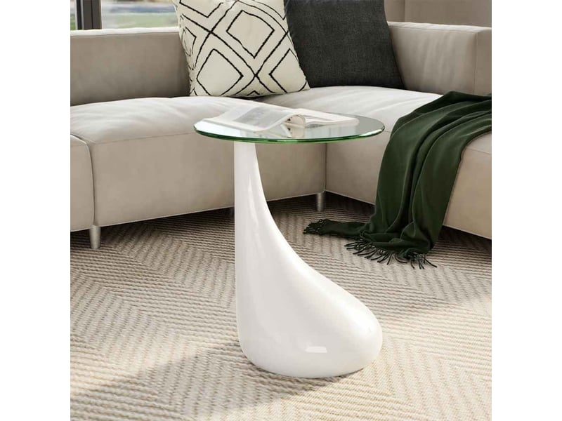  Table basse | table d'appoint salon avec dessus de table en verre rond blanc brillant  - Conforama B