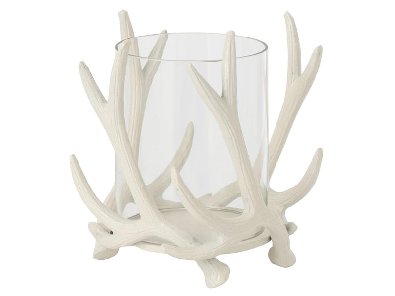  Photophore ramures de cerf yasmine 19cm blanc cassé  - Conforama A