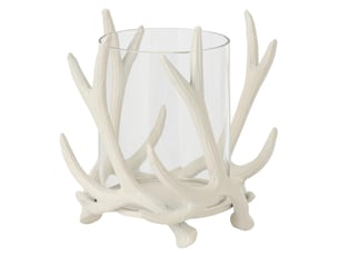 Photophore ramures de cerf yasmine 19cm blanc cassé