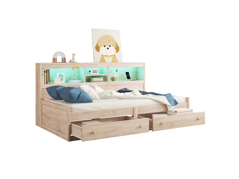  Lit convertible en panneaux de particules naturel 90x200 cm  - Conforama A