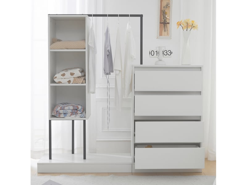  Armoire à chaussures blanc avec penderie, tiroirs et vitrine, design minimaliste  - Conforama B