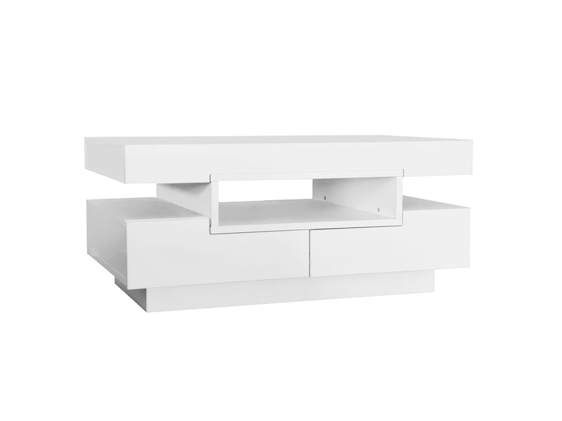  Table basse, surface brillante, avec bande lumineuse led, quatre tiroirs à l'avant et à l'arrière, grand espace de rangement  - Conforama A